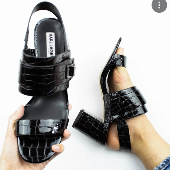 ! KARL LAGERFELD PARIS sling back sandals 8.5 black - Picture 2 of 8